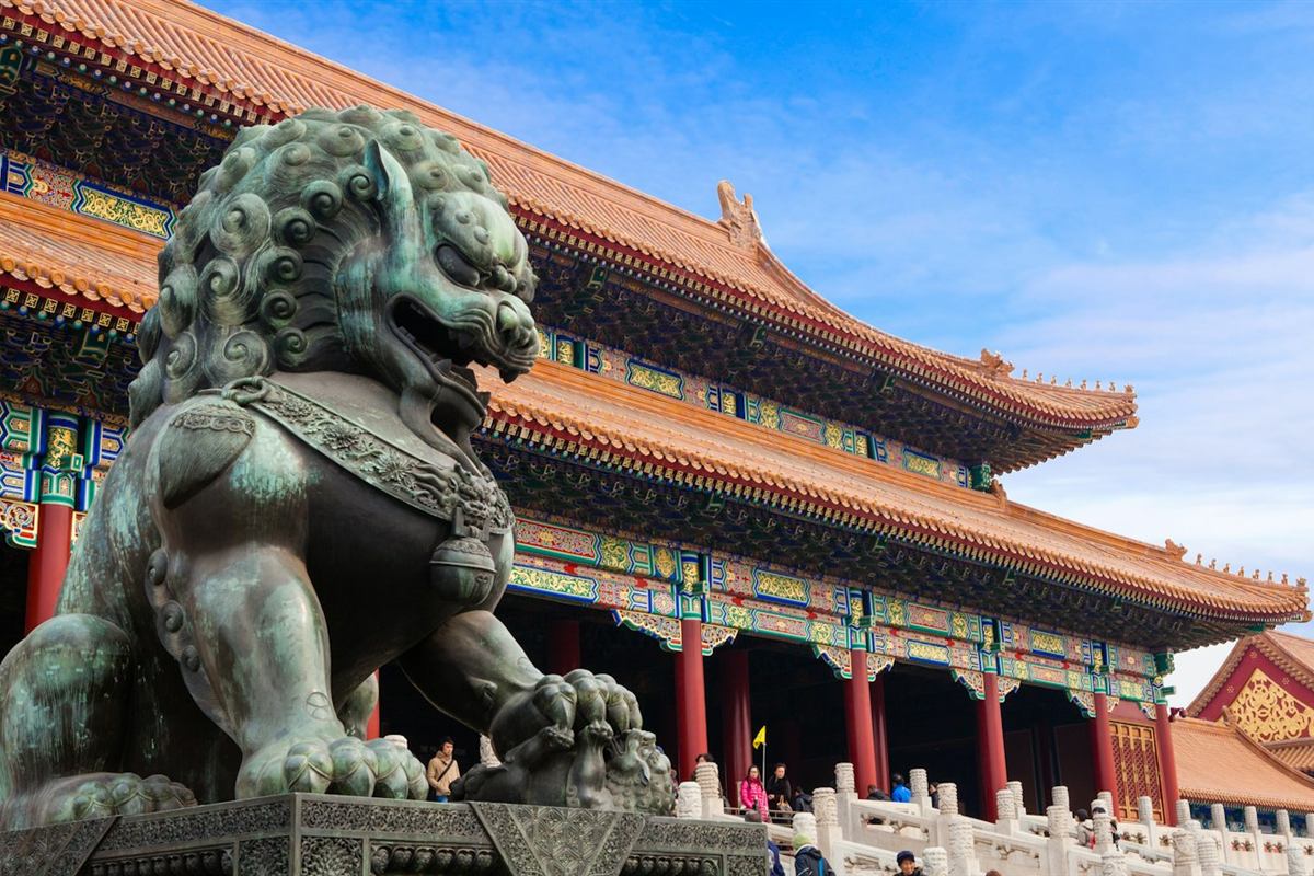 León de bronce en la Ciudad Prohibida, Pekín