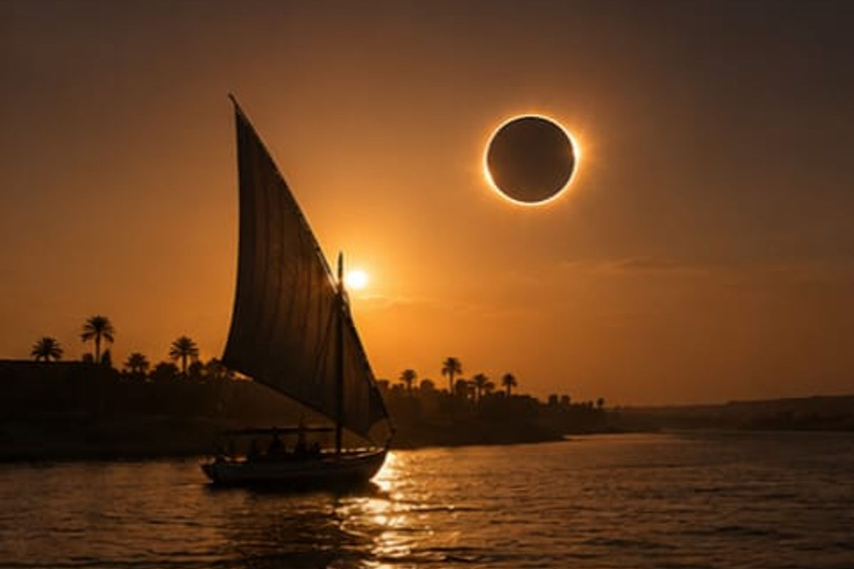 Eclipse solar total sobre el Nilo